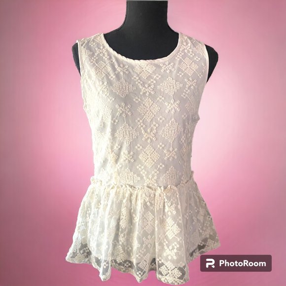 Shasa Women's White Lace Peplum Tank top Blouse sz M - Picture 2 of 10
